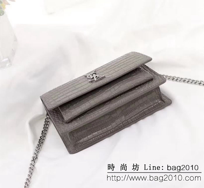 YSL聖羅蘭 最新迷你款 頂級原版鱷魚紋鏈條單肩斜挎包 452157E YAS1208